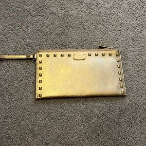 Michael kors metallic gold wristlet clutch EUC